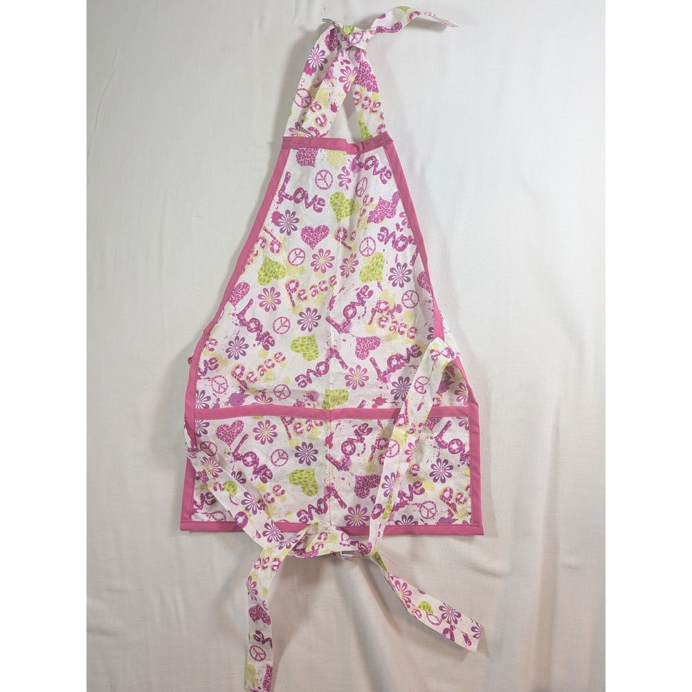 Toddler Pink Peace Love Hearts Floral Glitter Kitchen Apron
made by Faerisles